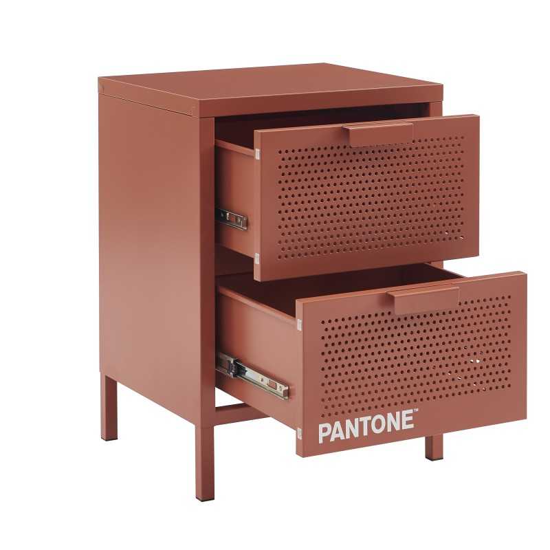 Table de chevet PANTONE métal terracotta double tiroirs 40cm