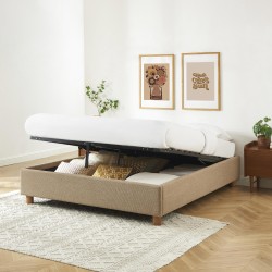 Lit coffre KORALL 160x200 tissu tweed taupe sommier inclus