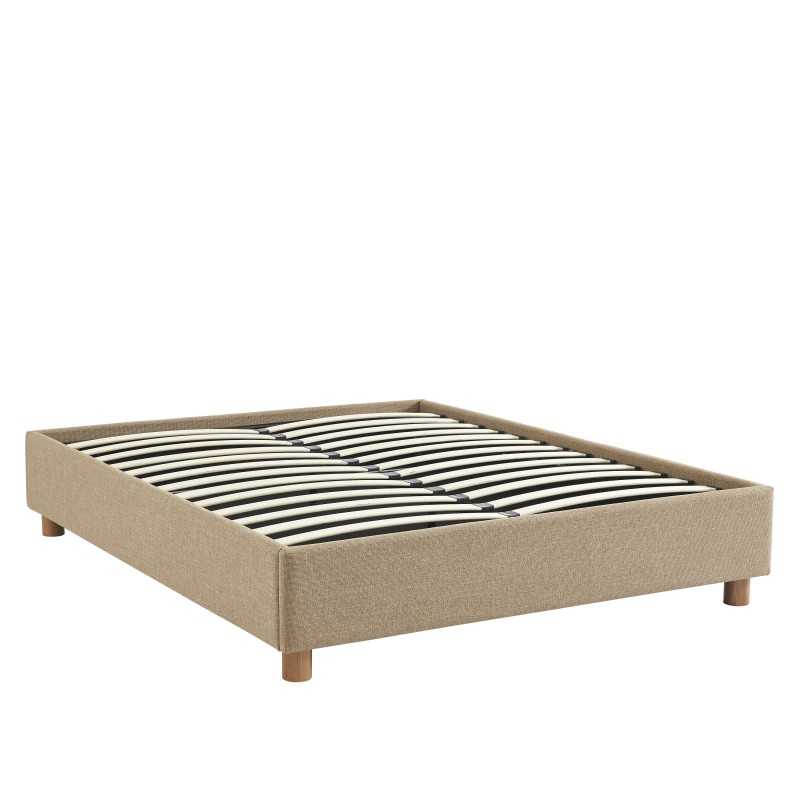 Lit coffre KORALL 160x200 tissu tweed taupe sommier inclus