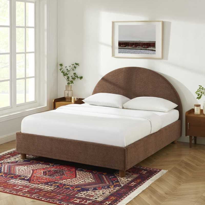 Lit coffre TAIJO velours côtelé marron 160x200 sommier inclus