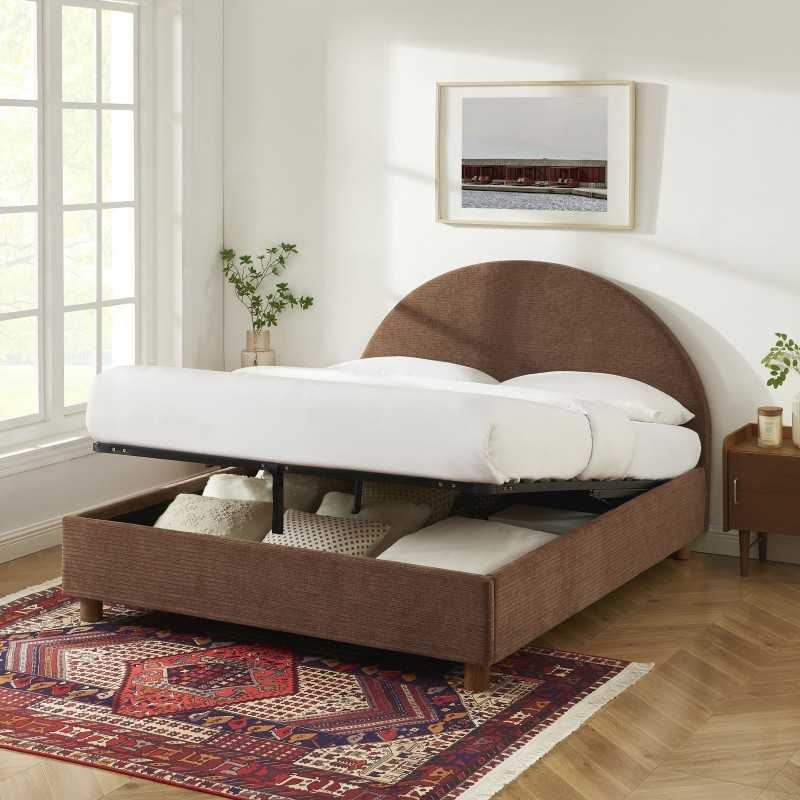 Lit coffre TAIJO velours côtelé marron 160x200 sommier inclus