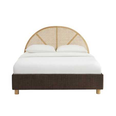 Lit coffre TSUKI velours côtelé marron cannage sommier 160x200 inclus