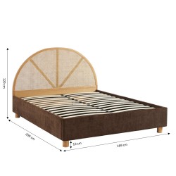 Lit coffre TSUKI velours côtelé marron cannage sommier 160x200 inclus