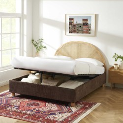 Lit coffre TSUKI velours côtelé marron cannage sommier 160x200 inclus