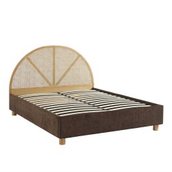 Lit coffre TSUKI velours côtelé marron cannage sommier 160x200 inclus