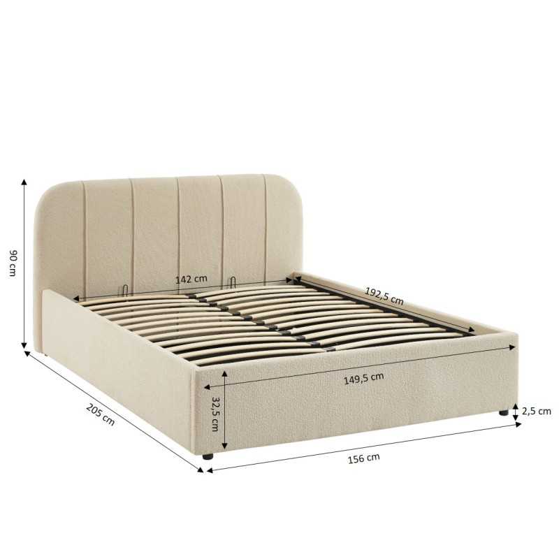 Lit coffre YUME tissu chenille beige 140x190 sommier inclus