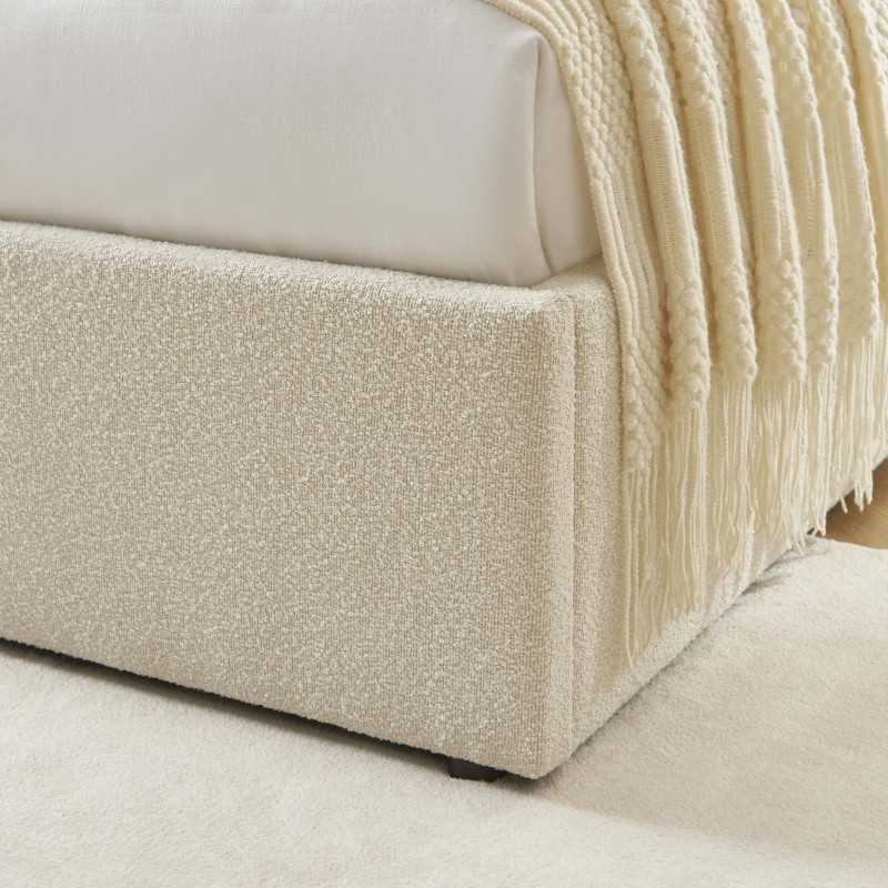 Lit coffre YUME tissu chenille beige 140x190 sommier inclus