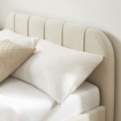 Lit coffre YUME tissu chenille beige 140x190 sommier inclus