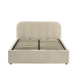Lit coffre YUME tissu chenille beige 140x190 sommier inclus