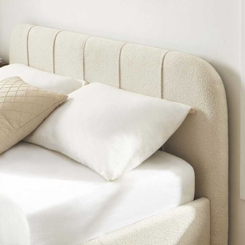 Lit coffre YUME tissu chenille beige 160x200 sommier inclus