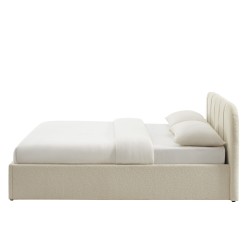 Lit coffre YUME tissu chenille beige 160x200 sommier inclus