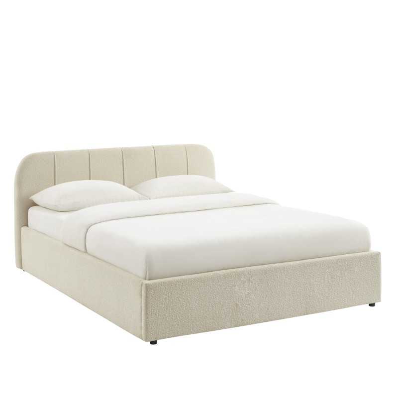 Lit coffre YUME tissu chenille beige 160x200 sommier inclus