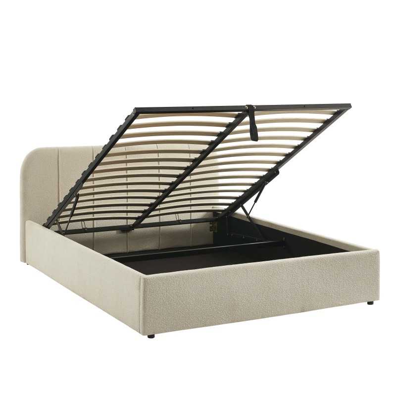 Lit coffre YUME tissu chenille beige 160x200 sommier inclus