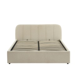 Lit coffre YUME tissu chenille beige 160x200 sommier inclus