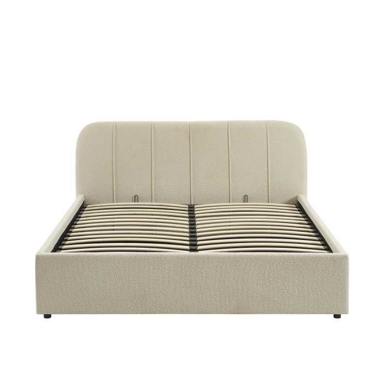 Lit coffre YUME tissu chenille beige 160x200 sommier inclus