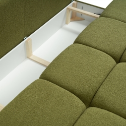 Canapé droit convertible TASCA 3 places tissu bouclette vert olive