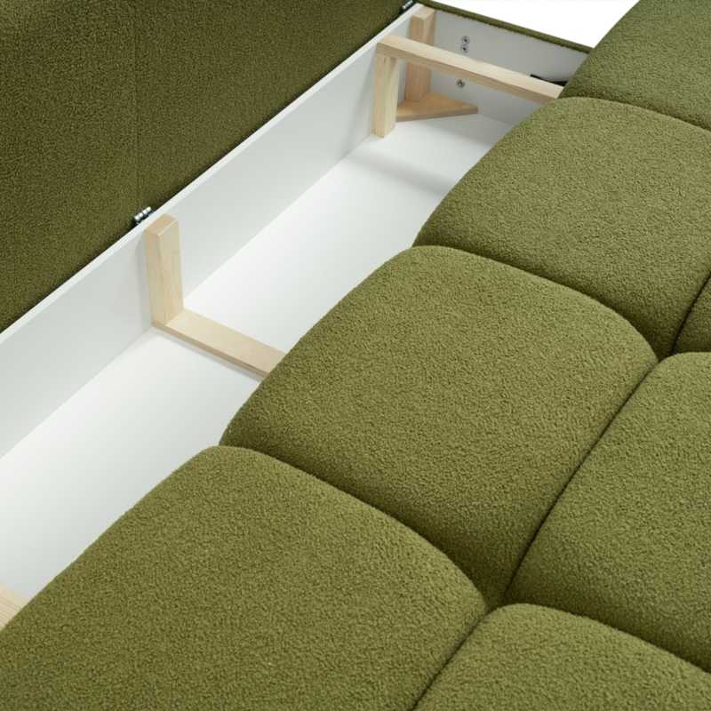 Canapé droit convertible TASCA 3 places tissu bouclette vert olive