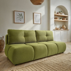 Canapé droit convertible TASCA 3 places tissu bouclette vert olive