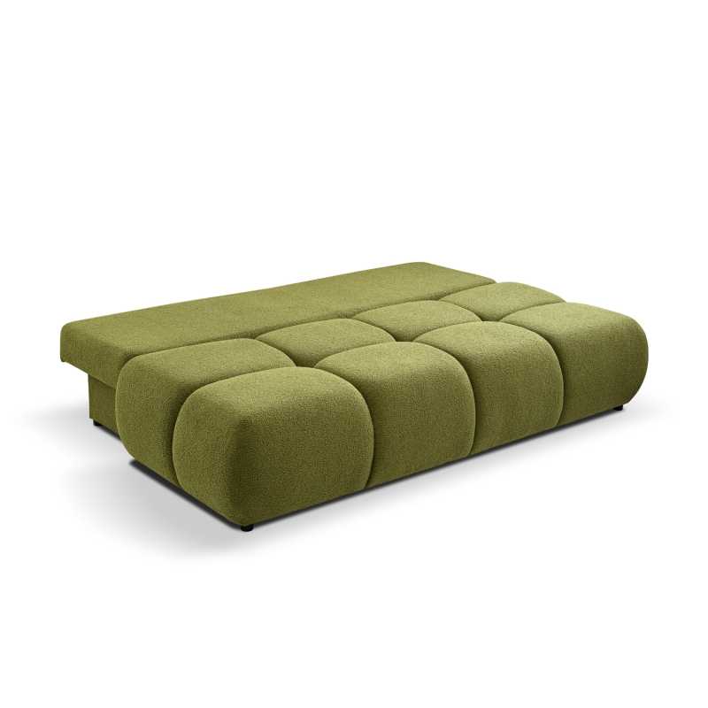 Canapé droit convertible TASCA 3 places tissu bouclette vert olive