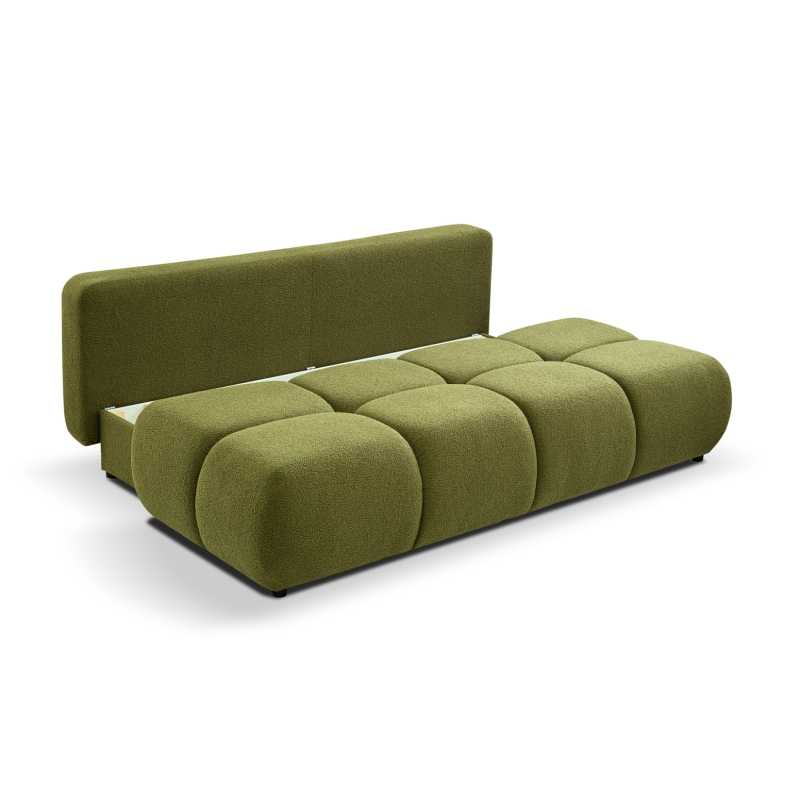 Canapé droit convertible TASCA 3 places tissu bouclette vert olive