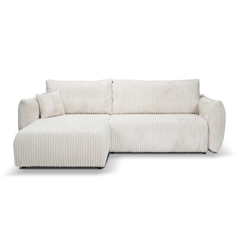 Canapé d'angle convertible et réversible GLORIA 4 places velours côtelé écru