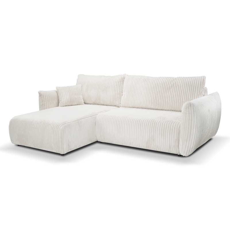 Canapé d'angle convertible et réversible GLORIA 4 places velours côtelé écru