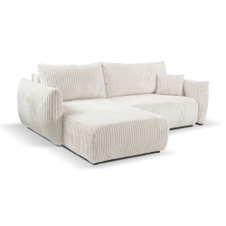Canapé d'angle convertible et réversible GLORIA 4 places velours côtelé écru