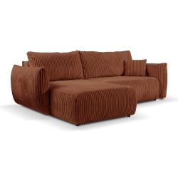 Canapé d'angle convertible et réversible GLORIA 4 places velours côtelé terracotta