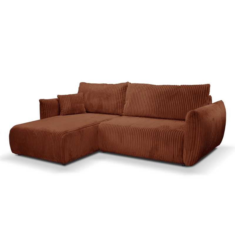 Canapé d'angle convertible et réversible GLORIA 4 places velours côtelé terracotta
