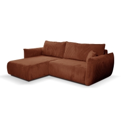 Canapé d'angle convertible et réversible GLORIA 4 places velours côtelé terracotta