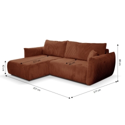 Canapé d'angle convertible et réversible GLORIA 4 places velours côtelé terracotta
