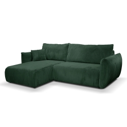 Canapé d'angle convertible et réversible GLORIA 4 places velours côtelé vert kaki