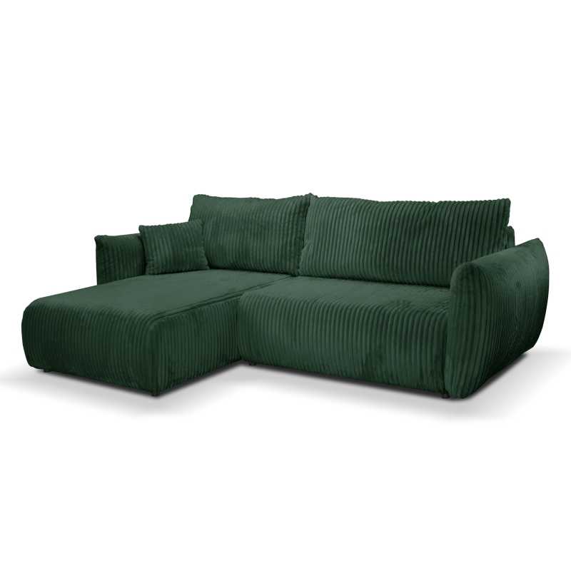 Canapé d'angle convertible et réversible GLORIA 4 places velours côtelé vert kaki