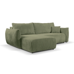 Canapé d'angle convertible et réversible GLORIA 4 places velours côtelé vert sauge