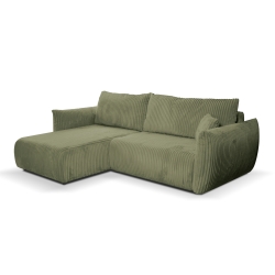 Canapé d'angle convertible et réversible GLORIA 4 places velours côtelé vert sauge