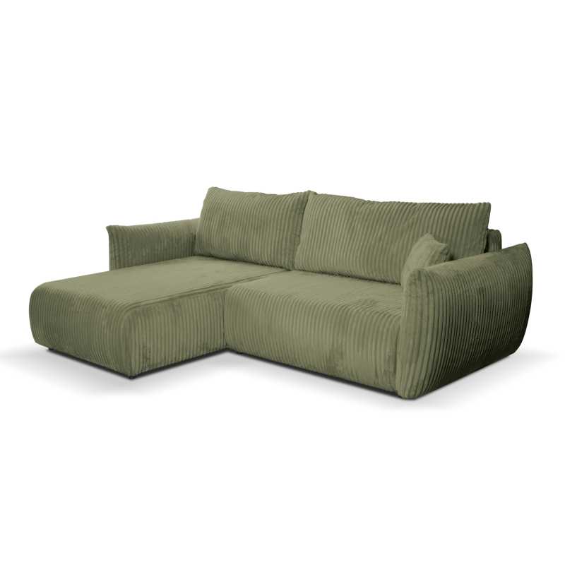 Canapé d'angle convertible et réversible GLORIA 4 places velours côtelé vert sauge