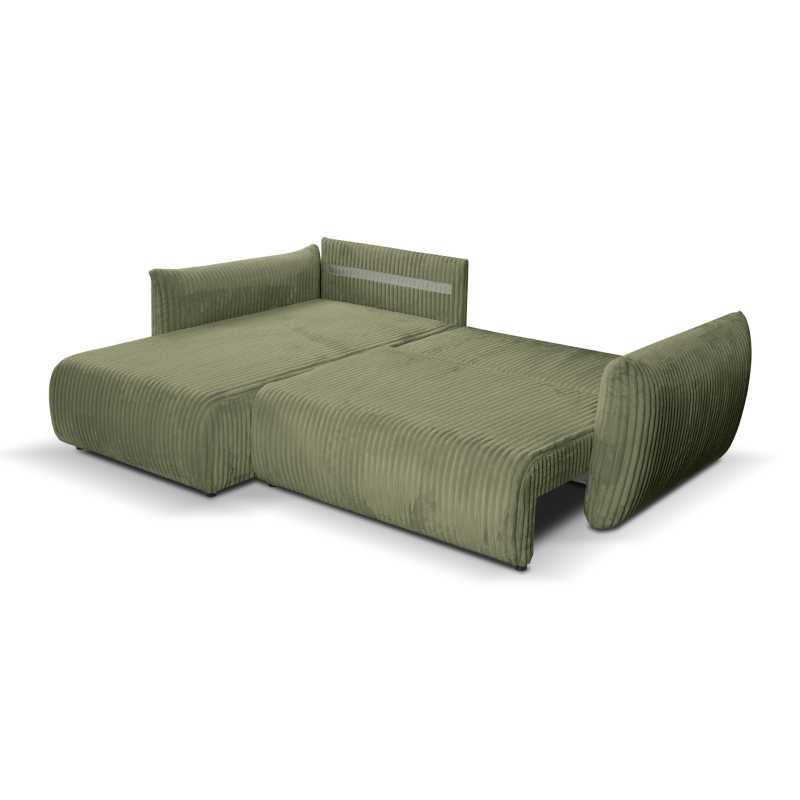 Canapé d'angle convertible et réversible GLORIA 4 places velours côtelé vert sauge