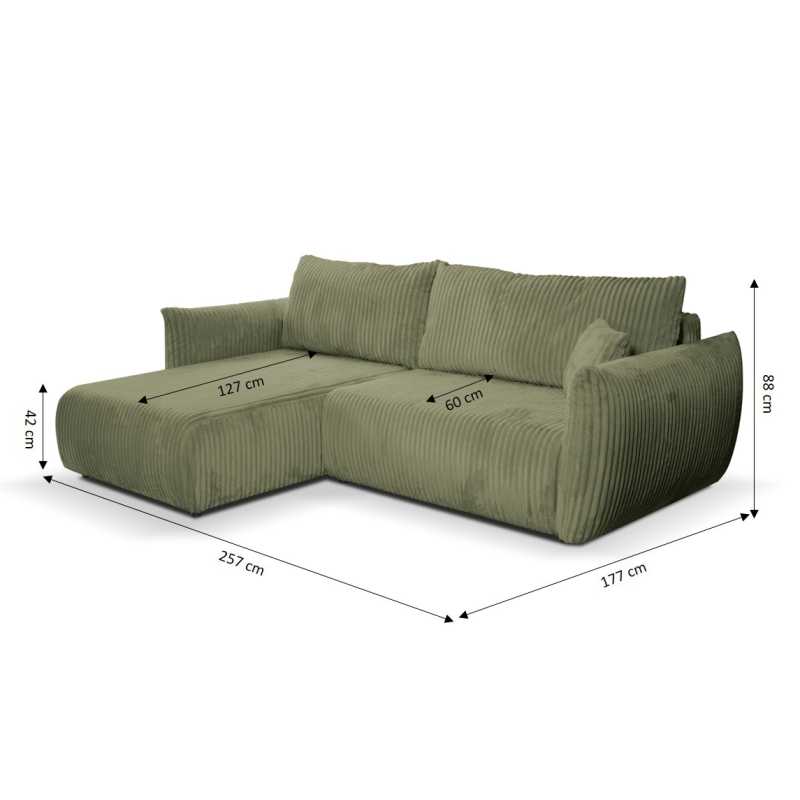 Canapé d'angle convertible et réversible GLORIA 4 places velours côtelé vert sauge