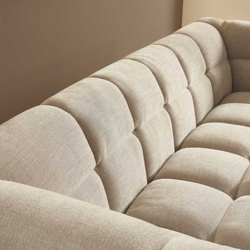 Ensemble canapé droit 3 places + pouf MOODY tissu lin beige