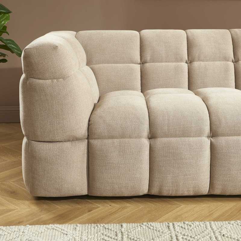 Ensemble canapé droit 3 places + pouf MOODY tissu lin beige