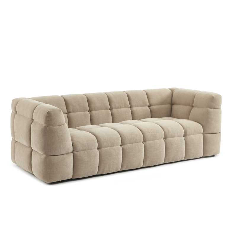 Ensemble canapé droit 3 places + pouf MOODY tissu lin beige