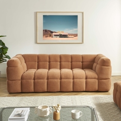 Ensemble canapé droit 3 places + pouf MOODY tissu lin écureuil