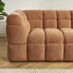 Ensemble canapé droit 3 places + pouf MOODY tissu lin écureuil