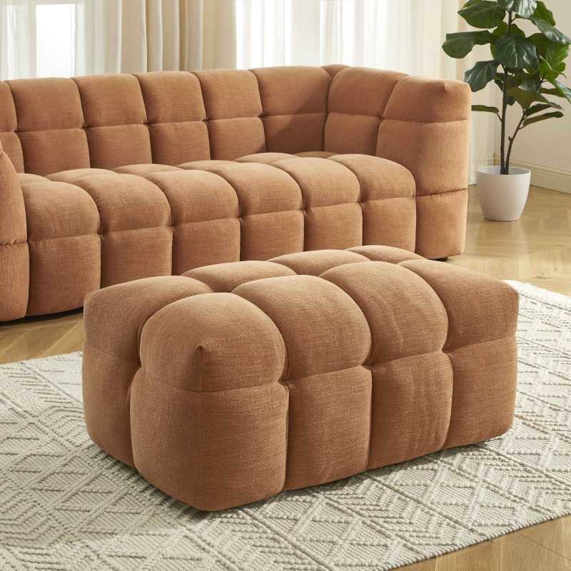 Ensemble canapé droit 3 places + pouf MOODY tissu lin écureuil