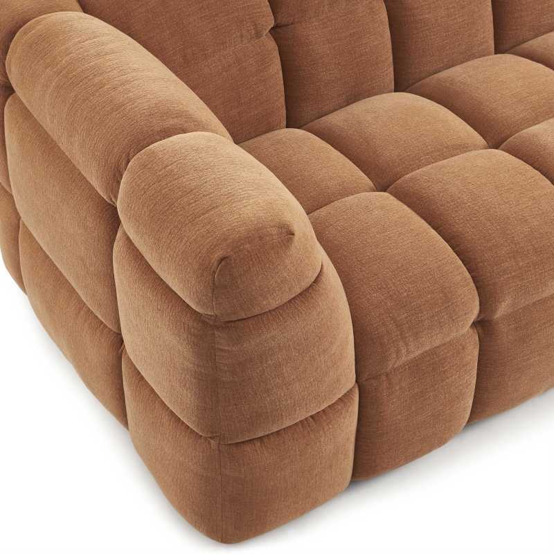 Ensemble canapé droit 3 places + pouf MOODY tissu lin écureuil