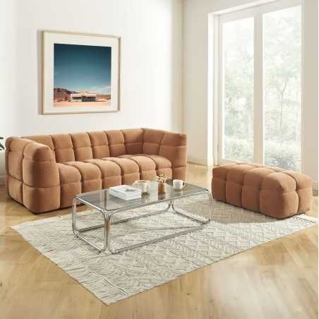 Ensemble canapé droit 3 places + pouf MOODY tissu lin écureuil