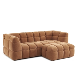 Ensemble canapé droit 3 places + pouf MOODY tissu lin écureuil