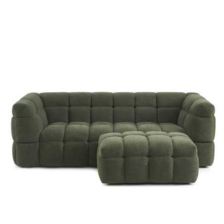 Ensemble canapé droit 3 places + pouf MOODY tissu lin vert