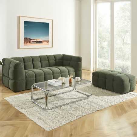 Ensemble canapé droit 3 places + pouf MOODY tissu lin vert