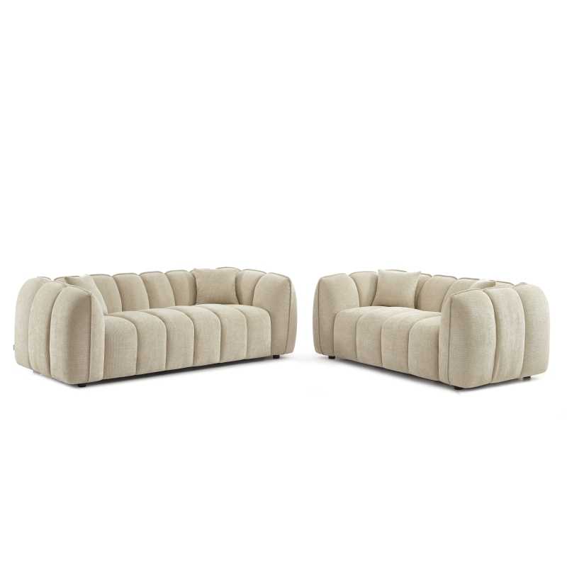 Ensemble canapés droits fixes 3+2 MATILDA tissu chenille beige